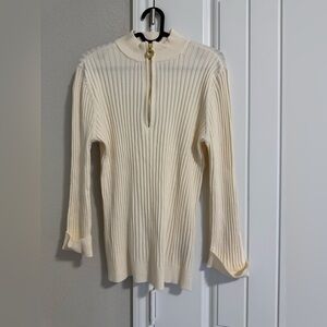 Belldini Cream Ribbed Zip Cardigan